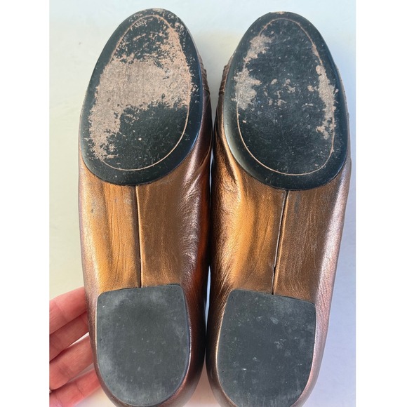 Salvatore Ferragamo Regale Bronze Ballerina Flats Womens Size 10 Leather Bow - Picture 8 of 8